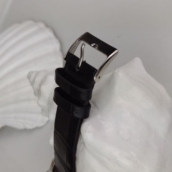 Stauer Rhinestone Black Leather Crock Embossed Band Stainless Steel Watch - Picture 9 of 12